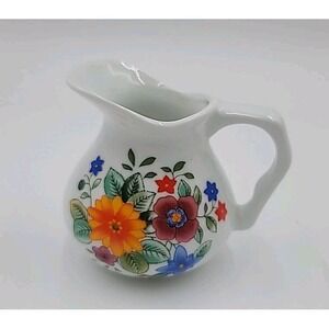 VTG  Porcelain Floral Flowers Creamer Cup Pitcher Amhearst Pitcher 3" Bright